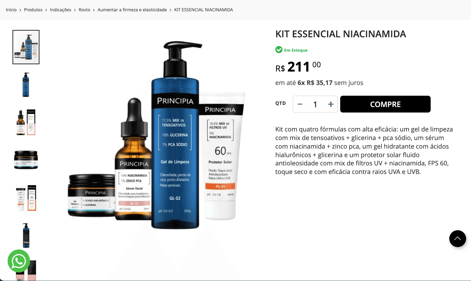 Print do site oficial com o kit a R$ 211,00